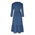 thumbnail image 4 of cfhntfmh Robes Maxi pour Femmes Décontractées d'Automne à Col Rond à Manches Longues Robe Fluide Mode Plissée à Étages Robe Trapèze avec Poches, 4 of 4