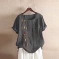 thumbnail image 2 of Dealovy Hauts en Coton et Lin pour Femmes, Col Rond, Manches Courtes, T-Shirts Brodés à Motif Floral, T-Shirts Grande Taille, 2 of 3