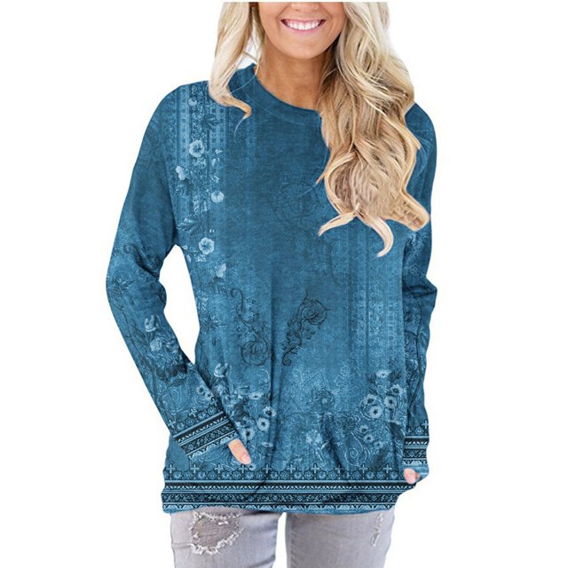 EQWLJWE Chandails en Molleton pour Femmes en Polaire, Col Rond, Haut Graphique à Fleurs, Manches Longues, Chandail-Over Mignon, Léger, Ample, Costumes d'Halloween en Liquidation