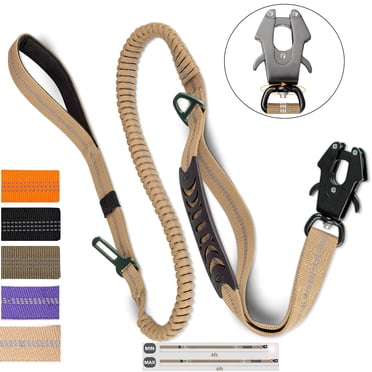 Heavy Duty Tactical Bungee Dog Leash, 4-6FT No Pull Dog Leash with Quick Release Carabiner, Reflective Shock Absorbing Leashes with Car Seatbelt for Medium Large Dogs