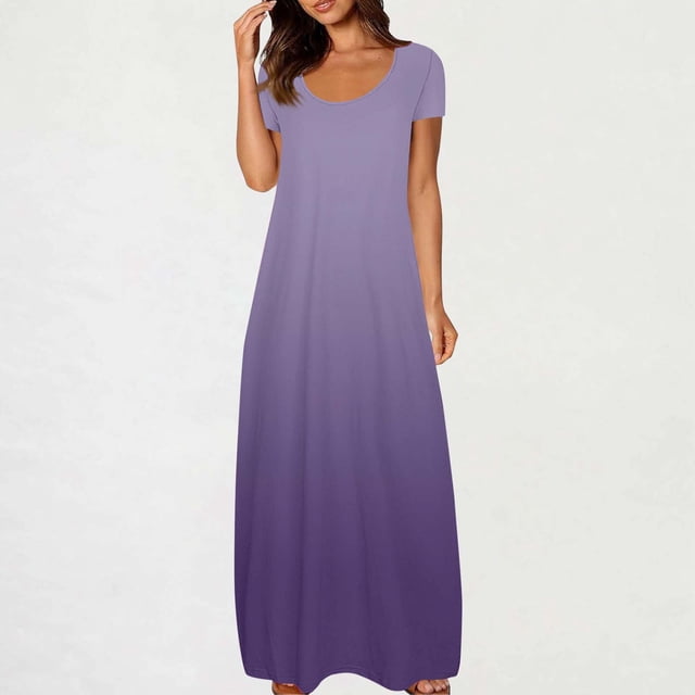 Ovzne Robes Grande Taille pour Femmes aux Formes Robe Femme Robe à Grande Poche Imprimée Robe Colorée Aguichant à Col Rond Robe à Manches Courtes Robe de Vacances Robes Longues à Manches Courtes Liquidation