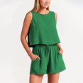 thumbnail image 2 of Timegard Ensembles Détente 2 Pcs pour Femmes Débardeurs à Col Ras du Cou Shorts à Taille Haute à Jambes Larges Tenues Amples, 2 of 6