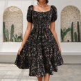 thumbnail image 2 of Robes d'Été Florales Décontractées Fête Col en V Manches Courtes Taille Enveloppante Volants avec Poches Robe Noire S, 2 of 4