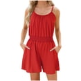 thumbnail image 1 of Timegard Rompers for Women Scoop Neck Elastic Waist Short Jumpsuit Casual Comfy Solid Color Outfits, 1 of 8