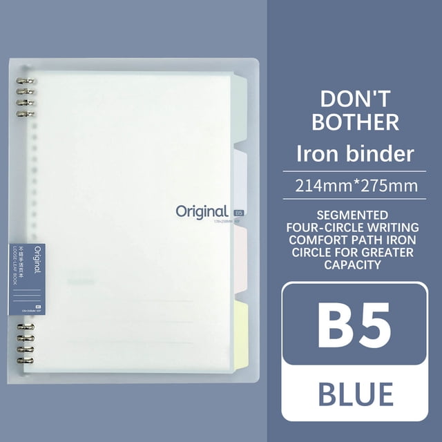 Fesfesfes B5 Loose Leaf Notebook Multi-Subject Reusable Notebook, Contains Dividers for School Subject Notes,Erasable, Durable Cover Blue