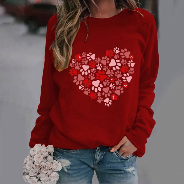 Styesk Chandails à Manches Longues pour Femmes, Imprimé de Cœur, Hauts de Sortie, T-Shirts Confortables et Doux à Col Rond, Chandail à Enfiler, Mode, Ample, Léger, Chandail en Molleton, Graphique de la Saint-Valentin, Hauts Décontractés
