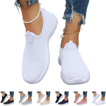 YOUYEDIAN Orthopedic Athletic Shoes for Women Spring Casual Slip on Non Slip Arch Support Sneakers Wide Comfy Mesh Closed Toe Shoes (White)