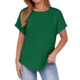 thumbnail image 2 of Binmer T-Shirt à Manches Courtes Décontracté pour Femme, Couleur Unie, Col Rond, 2 of 9