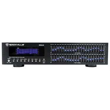 Rockville REQ42-B Noir 19 Pouces Support de Rack Égaliseur de Bande 2 x 21 avec Analyseur de Spectre