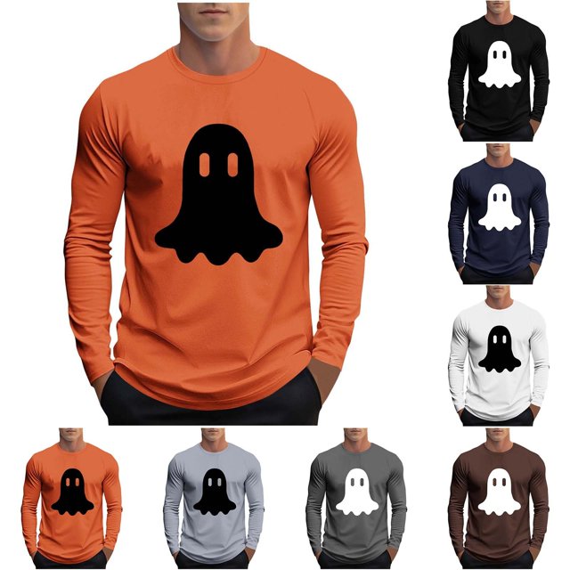 YOIAVAIOY T-Shirts à Imprimé Effrayant pour Hommes à Manches Longues, Chandail Graphique à Enfiler, T-Shirt Léger à Col Rond, Hauts Stylés d'Automne, Gris TTG