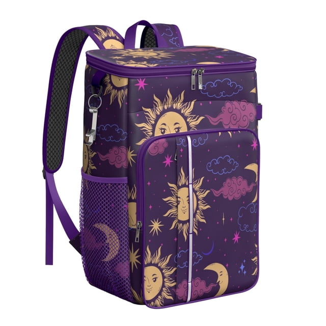 Gothic Celestial Print Backpack Cooler – Leakproof Insulated Lunch Bag with Sun, Moon, and Starry Night Design for Work & Travel