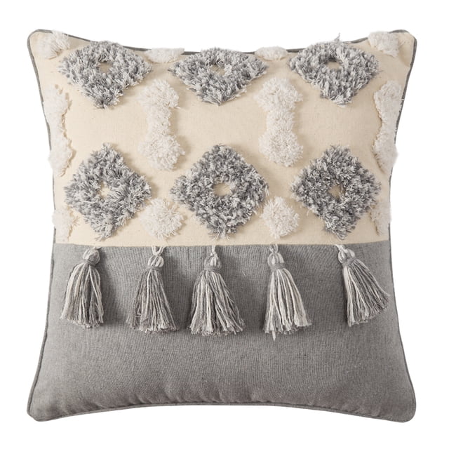 Sumhomie Housses de Coussin à Pompons, Housse de Coussin Carrée Shaggy 18"x18 Pouces
