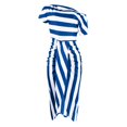 thumbnail image 4 of MesaSe Robe Aguichant à Col en Biais Épaules Dénudées Taille Rayée Fendue Irrégulière, 4 of 6