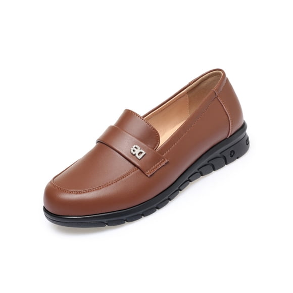 Woobling Women Breathable Dress Shoes Driving Lightweight Low Heel Leather Shoe Comfort Flats Brown 5