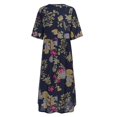 thumbnail image 5 of Robe Longue Maxi Boho Décontractée en Coton et Lin à Manches 3/11 à Fleurs pour Femmes, 5 of 5