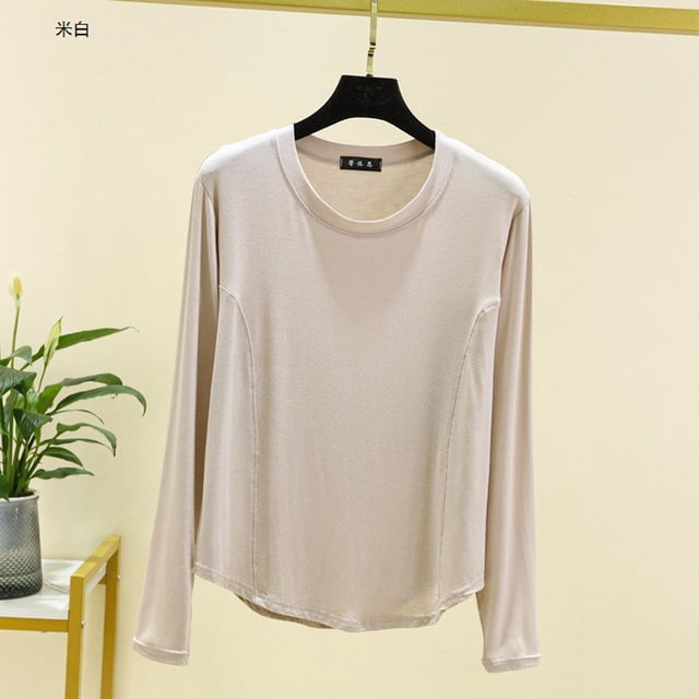 RKSTN Pyjama pour Femmes Mode Couleur Unie Col Ras du Cou Léger Manches Longues Couche de Base Confortable Vêtement de Nuit Automne Mode Hiver Décontracté une Pièce Haut