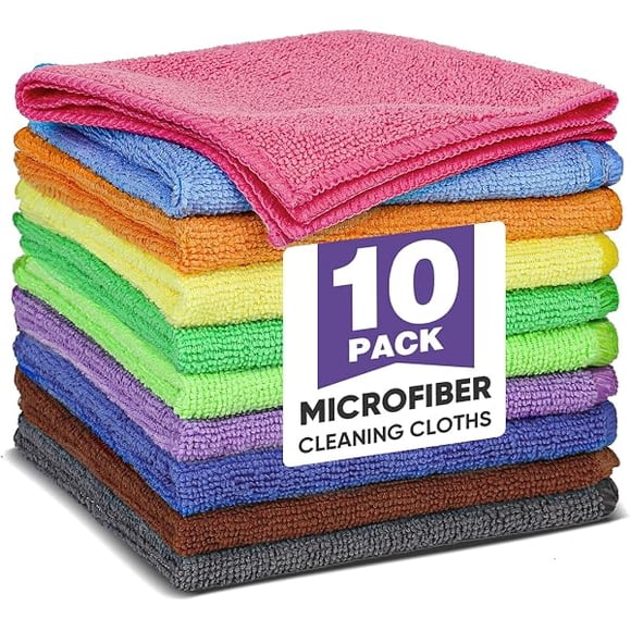 TEAWOO 10 Colors Microfiber Cleaning Cloths, 10 Pack Assorted Cleaning Rags, Highly Absorbent Microfiber Towels for Car, Kitchen, Bathroom and Household Cleaning, 11.8"X11.8"