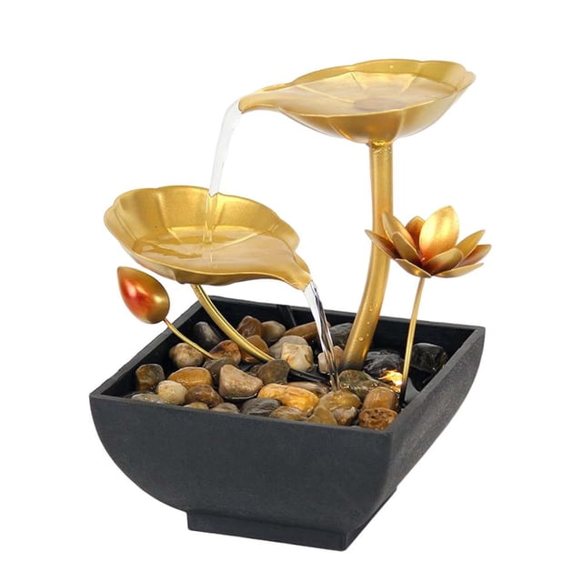 Tabletop Water Fountain Cascading for Office Home Decoration Ornament Leaf