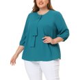 thumbnail image 4 of GRACE & GRANDEUR Women's Plus Size Tops Work Round Neck Ruffle Chiffon Blouse Office Top 2X Blue Green, 4 of 6