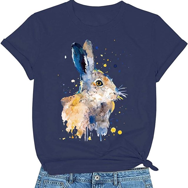 EGNMCR Shirts T - de Pâques pour Femmes T-Shirts Imprimé de Pâques T-Shirt Ample à Manches Courtes à Col Rond pour Femmes avec Motif Imprimé Lapin de Pâques