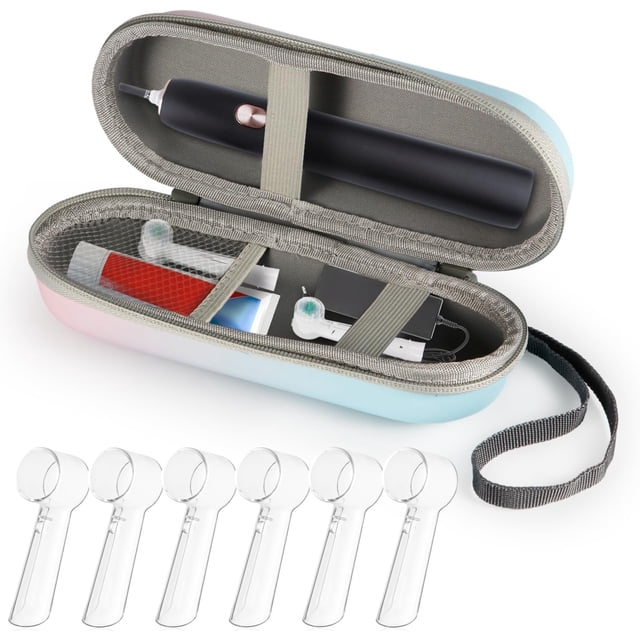 Electric Toothbrush Travel Case, Hard Carrying Bag & 6pcs Toothbrush Cover Caps Storage Bag Protective Travel Toothbrush Holder Fits for Philips Sonicare Electric Toothbrush