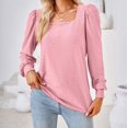thumbnail image 2 of IROINNID T-shirt à Manches Longues en Polyester Réduit pour Femmes, Quotidien, Couleur Unie, Encolure Carrée, Plissé, T-shirt Ample, Haut, Pink, 2 of 4