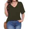 thumbnail image 4 of Plebaso T-Shirts à Col en V à Manches Courtes pour Femmes avec Poche, Tuniques Légères Unies Décontractées pour Femmes, 4 of 7