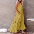 thumbnail image 4 of Plus Size Dresses Sleeveless Maxi Dress Casual Flowy Ruffle Elegant Solid Maxi Dress Yellow XL, 4 of 5