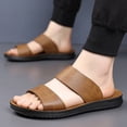 thumbnail image 1 of Handshe Men's Breathable Soft Sole Slides – Lightweight Leather Sandals with Open-Toe Design & Thick Cushioned Base for Casual Beachwear & Spring Summer Comfort Footwear,Plus Size, 1 of 9