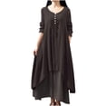 thumbnail image 2 of Robes pour Filles Mode pour Femmes Grande Taille Robe Longue Unie à Col Rond Manches Longues Boutons Robe en Liquidation, 2 of 8