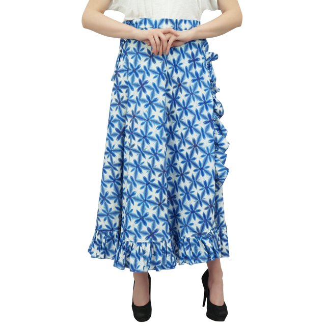 Phagun Robe Imprimée Shibori pour Femmes, Ceinture Auto, Coton, à Volants, Bleu Foncé, Portefeuille
