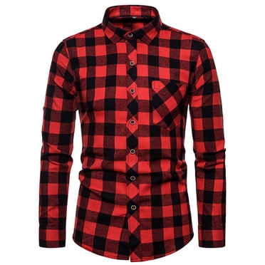 Fashion Men Casual Plaid Print Pocket Long Sleeves Shirt Blouse