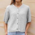 thumbnail image 4 of Cameland Women's Solid Color Round Neck Button Five Sleeve Casual Cardigan Sweater Top Round Neck Sweater, 4 of 6