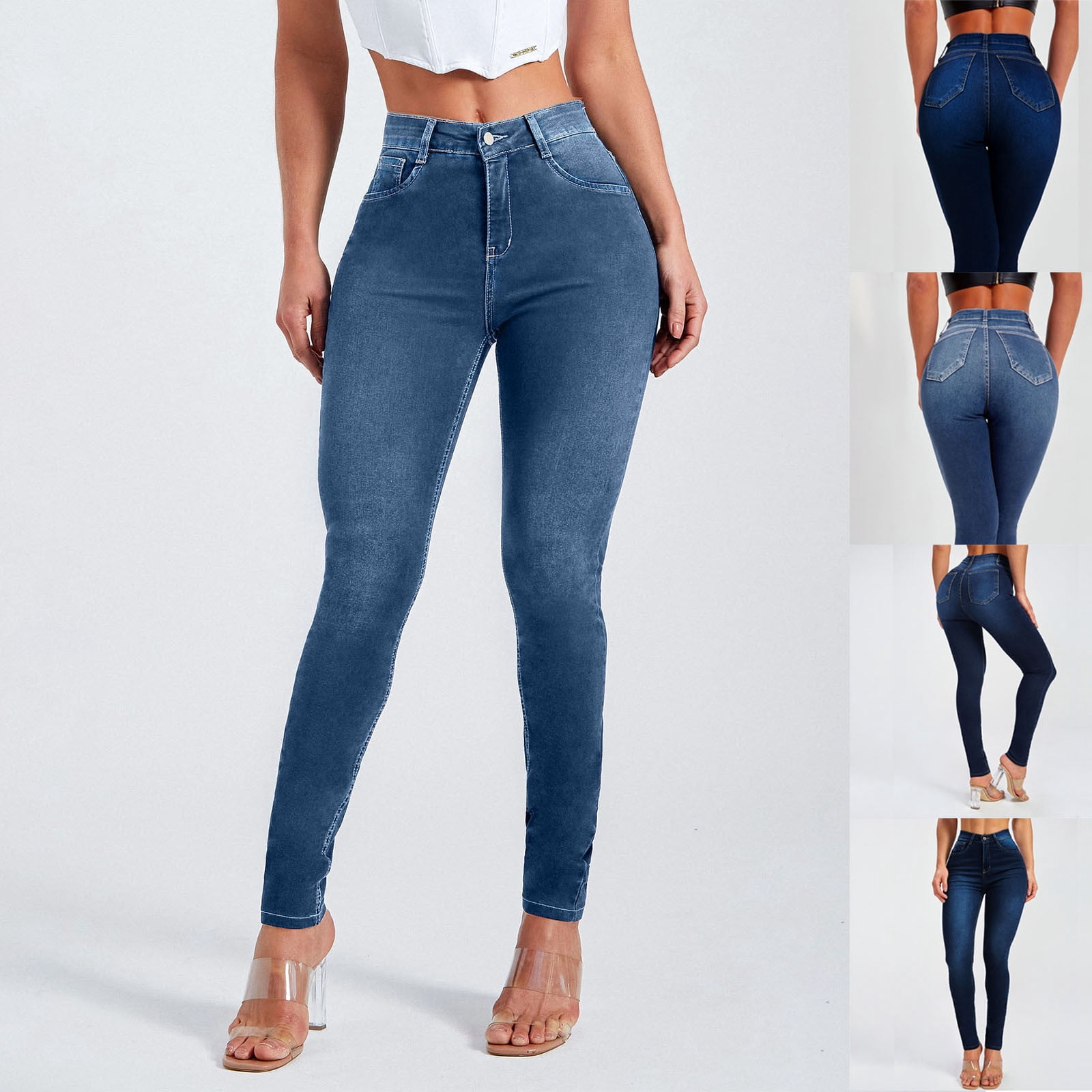 QIUOMBBP Women's Denim Skinny Jeans High Waisted Vintage Stretch