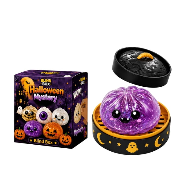 Boîte Mystère Dumpling Squishy à Paillettes d'Halloween, Jouet Squishy Bao Bun Effrayant, Jouet Sensoriel Anti-Stress Fidget pour Adultes, Balle Douce à Presser pour Soulager l'Anxiété, Colorée