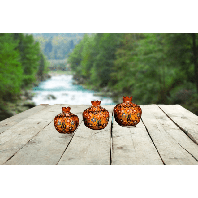 Handmade Turkish Ceramic Pomegranate Vase Set - 3-Piece Colorful Decorative Accents for Home, Tabletop, Shelf, or Gift Vases