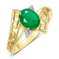 thumbnail image 3 of RYLOS Rings for Women 14K Yellow Gold Greek Key Designer Ring 9X7MM Gemstone & Diamond Ring May Emerald Jewelry Size 10, 3 of 7
