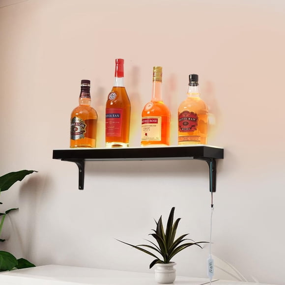 Étagère d'Exposition pour Bouteilles de Liqueur à DEL – Étagère de Bar en Acrylique à 1 Niveau de 24 Pouces, Éclairage Multicolore, Murale, Télécommande et Contrôle par Application, Connexion Sans Fil – Rectangulaire, 1er Étage, 24 Pouces