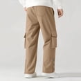 thumbnail image 4 of Lovzfmll Men's Solid Color Slit Hem Cargo Sweatpants, Elastic Drawstring Waist, Straight-Leg for Modern Style Khaki, L, 4 of 5
