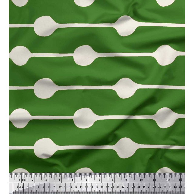 Soimoi Green Poly Georgette Fabric Dot & Stripe Print Sewing Fabric Yard 42 Inch Wide