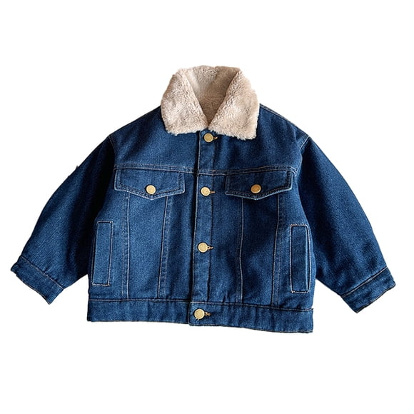 Beautyzll 2-7T Kids Toddler Girls Boys Denim Jacket Outerwear Faux Fur Thicken Fleece Lined Jean Coat Plush Winter Outwear Snowsuit