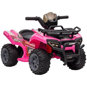 Aosom VTT 6 V pour Enfants avec Musique, Voiture à 4 Roues à Batterie, Rose