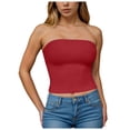 thumbnail image 4 of ZACPNCV 2PC Women's Shapewear Tube Tops Strapless Ruched Built-in Shelf Bra Casual Red XL, 4 of 8