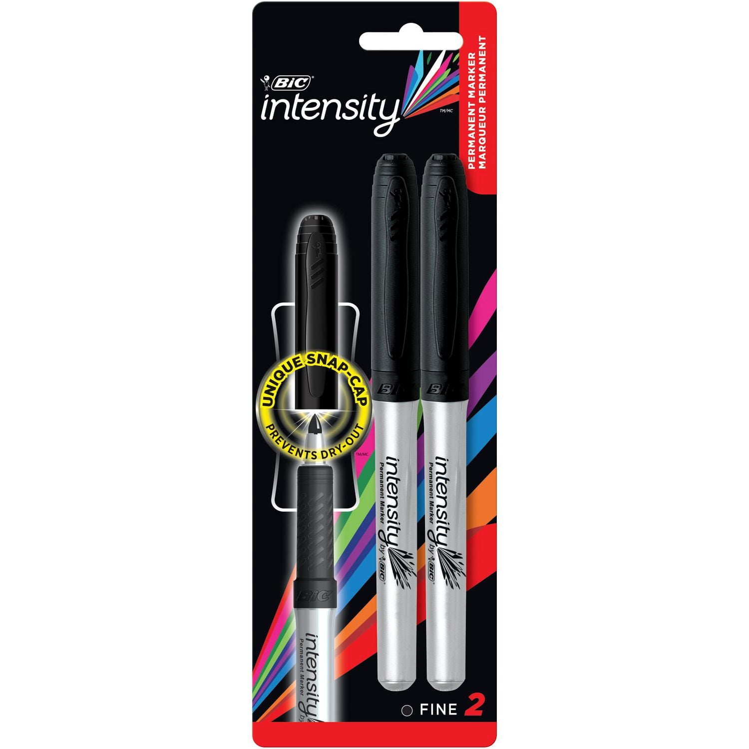 BIC Intensity Black Permanent Markers, Fine Point, 2-Count Pack of Black Markers With Non-Slip Grip for Comfort and Control