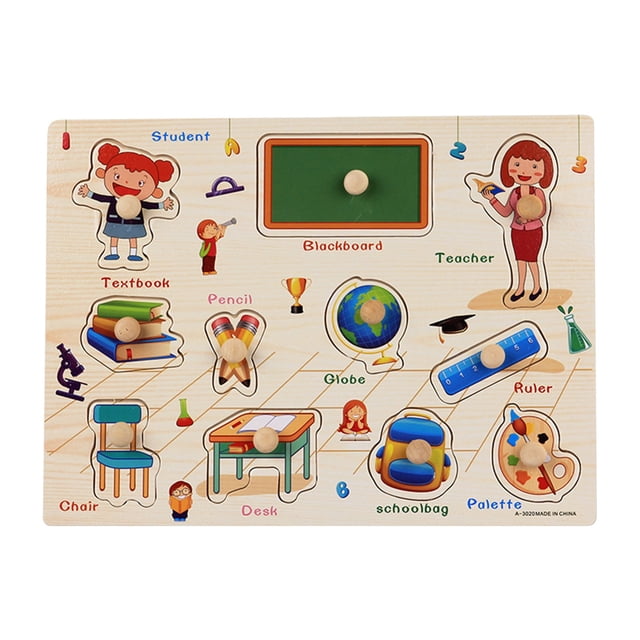 Jindong Kids Wooden Peg Puzzles Set with Alphabet Numbers Fruits Animals and Vehicles