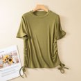 thumbnail image 2 of Birdeem Womens Solid Round Neck Threaded Cotton Slim Fitting Drawstring Top Short Sleeved Round Neck Top/Shirt, 2 of 12