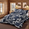thumbnail image 2 of 3 Piece Cabin Full/Queen Quilt Sets Farmhouse Rustic Reversible Microfiber Soft Lightweight Bedspread Comforter with 2 Shams Patchwork Country Lodge Bedding Quilts Set for All Sea, 2 of 8