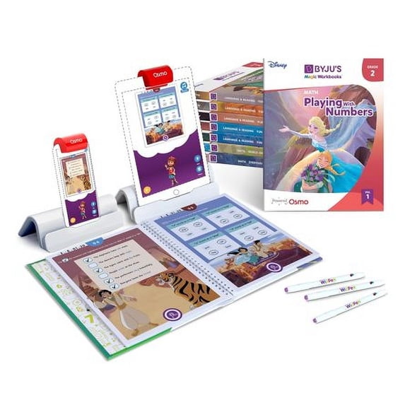 BYJU?S Learning Kits: Disney, 2nd Grade Premium Edition for iPhone & iPad (App+8 Workbooks) Ages 6-8, Featuring Disney & Pixar- Learn Grammar, Multiplication/Division & Writing - Osmo Base I