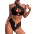 thumbnail image 1 of EGNMCR Bikini Set Women's Split Body Halter High Waist Solid Bikinis Sets, 1 of 4