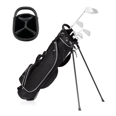 Gymax Sac de Chariot de Golf Noir avec Support, Boîte de Nuit, Organisateur de Transport, Poches